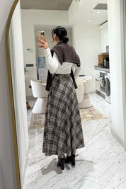 Kahve-Ekru Ekose Desenki Kloş Etek SY-3527-Ekru