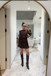 Kahverengi Güpürli Midi Tasarım Elbise SY-3489-Kahverengi