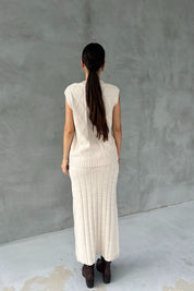 Bej Düğmeli Yelek Çan Etek Triko Takım SY-2492-Bej