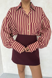 Bordo Çizgili Premium Gömlek SY-3356-Bordo