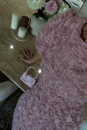 Gül Detaylı Pudra Rosella Özel Tasarım Elbise SY-3519-Pudra