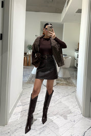 Kahverengi Deri Mini Etek SY-3522-Kahverengi