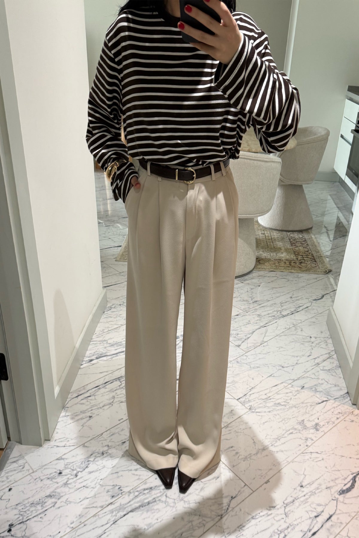 Bej Kadın Yüksek Bel Pileli Palazzo Pantolon SY-3646-Bej