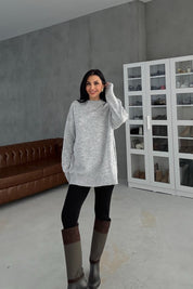 Gri Bisiklet Yaka Lastikli Pinterest Triko Kazak SY-3368-Gri