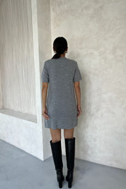 Gri Önü Dikiş Detaylı Kısa Triko Elbise SY-23834-Gri