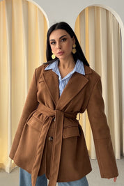 Taba Kuşaklı Süet Vintage Ceket SY-3485-Taba