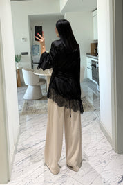 Dantelli Saten Siyah Tasarım Bluz SY-3662-Siyah