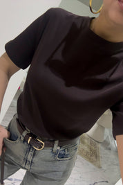 Kahverengi Bisiklet Yaka Basic T-shirt SY-3642-Kahverengi