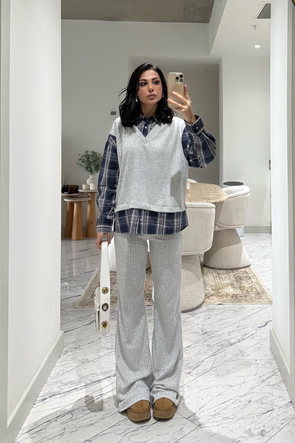 Gri Gömlek Detaylı Triko Pantolon Takım SY-3497-Gri