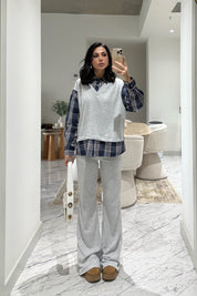 Gri Gömlek Detaylı Triko Pantolon Takım SY-3497-Gri