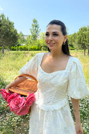 Ekru Belden Fisto Detaylı Balerin Elbise SY-3146-Ekru