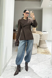 Kahve Belden Oturmalı Özel Üretim Ceket SY-3557-Kahverengi