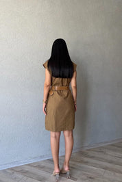 Camel Keten Safari Elbise SY-2853-Camel