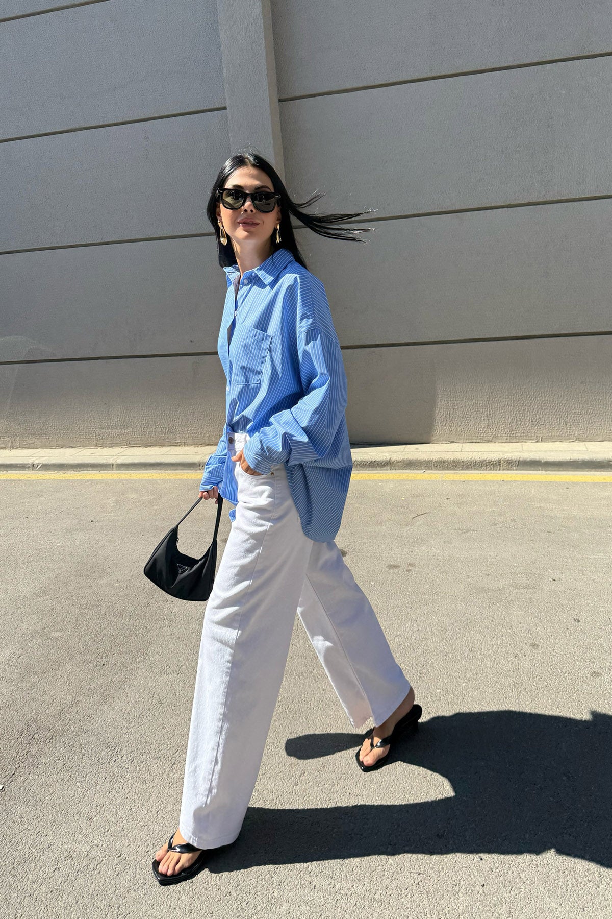 Mavi Çizgili Sırt Baskılı Uzun Kol Gömlek SY-3320-Mavi