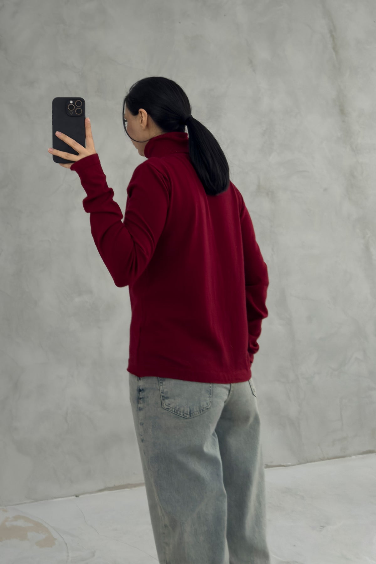 Bordo Kadın Balıkçı Yaka Kazak SY-3509-Bordo