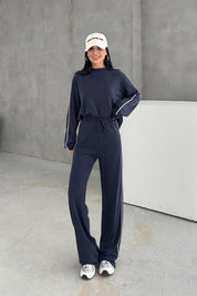 Orjinal Marka Bisiklet Yaka Çizgili Eşofman Takımı - Koyu Mavi SY-3421-Koyu Mavi