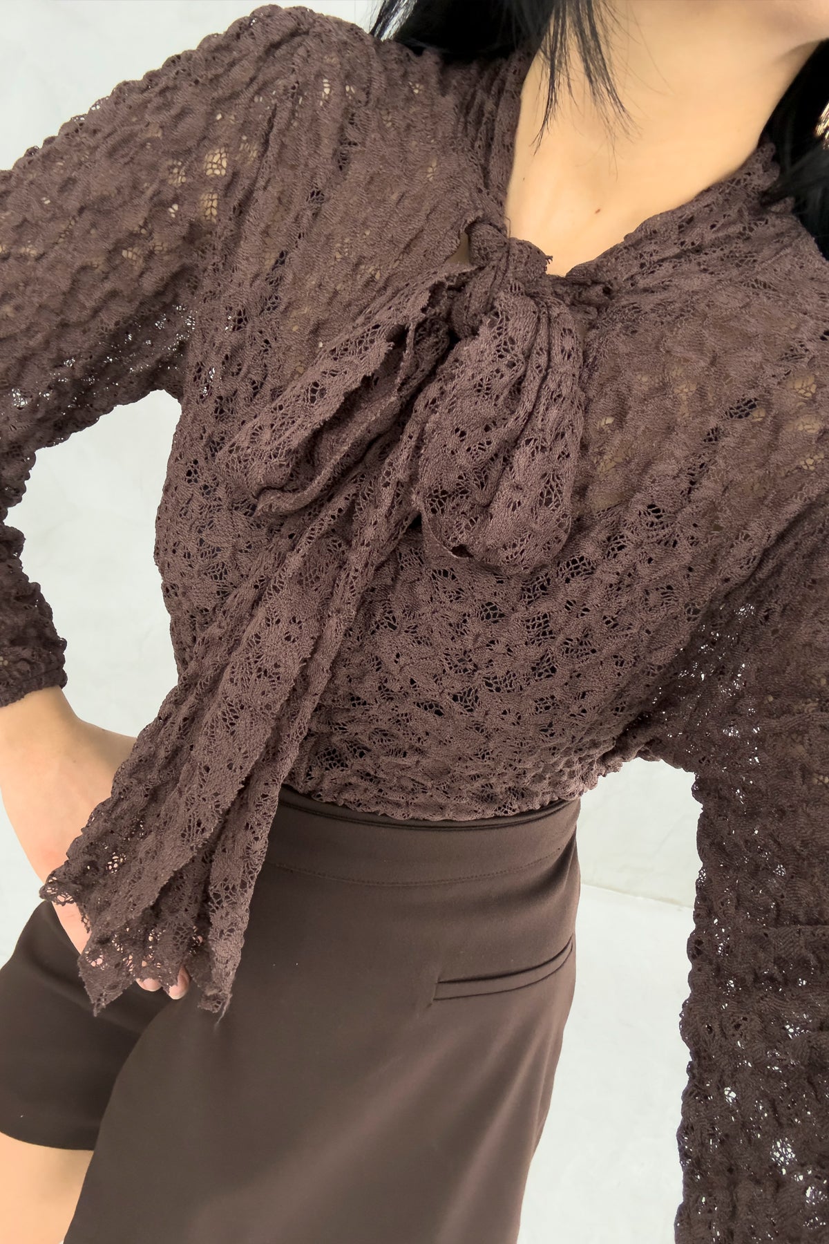 Kahve Asimetrik Şort Etek SY-3635-Kahverengi