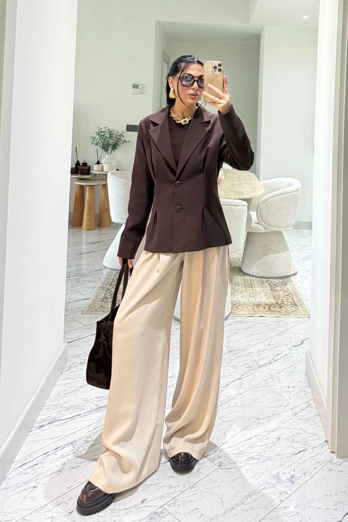 Bej Bol Paça Palazzo pantolon SY-2955-Bej