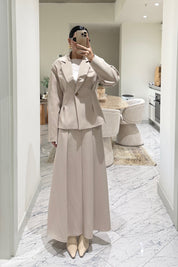 Bej Pli Detaylı Ceket Etek Takım SY-3550-Bej