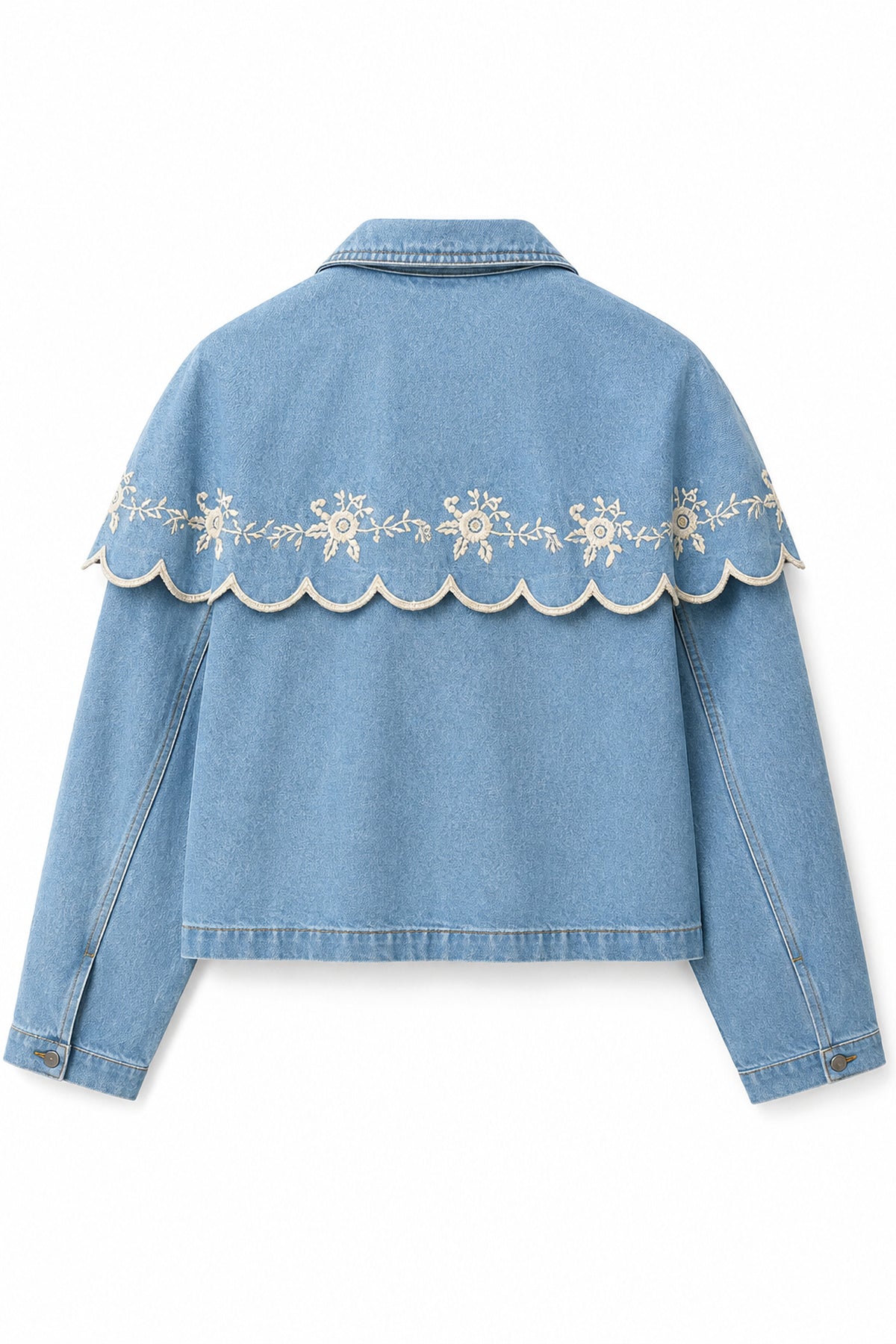Kadın Nakış Detaylı Pelerin Yaka Denim Ceket SY-3842-Mavi