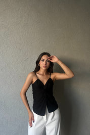 Siyah Askılı Büzgü Detaylı Bluz SY-2064-Siyah