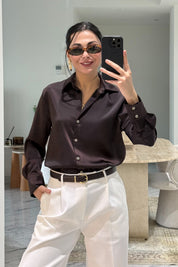 Kahve Basic Premium Saten Gömlek SY-3684-Kahverengi