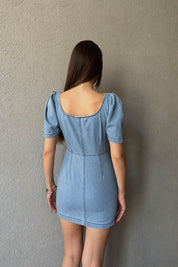 Mavi Önü Fermuarlı Kısa Denim Elbise SY-0478-Mavi