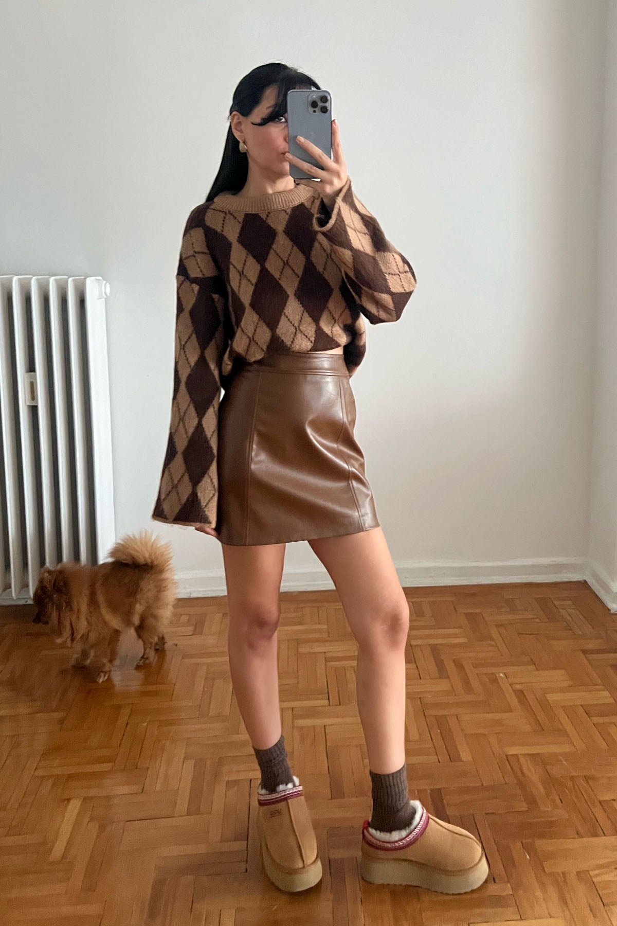 Kahve Trapez Mini Deri Etek SY-2794-Kahve