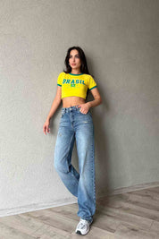 Mavi Eskitme Point Yırtık Detaylı Wide Leg Jean SY-2002-Mavi