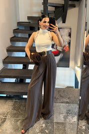 Ekru Balıkçı Yaka Güpür Detaylı Triko Bluz SY-3712-Ekru
