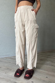 Bej Dikiş Detaylı Kargo Cepli Beli Lastikli Pantolon SY-1863-Bej