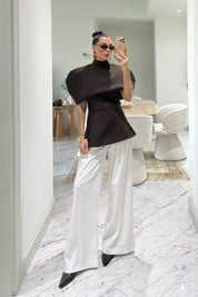 Kahve Straplez iki Barçalı Bluz SY-3597-Kahve