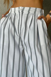 Beyaz Çift Çizgili Pantolon SY-0744-Beyaz