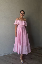 Pembe  Madonna Yaka Kemer Detaylı Fisto Elbise SY-1964-Pembe