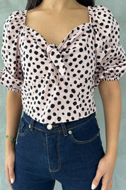 Pudra Puantiyeli Önü Bağlama Detaylı Crop SY-2538-Pudra