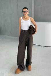 Kahverengi Kot Baggy Pantolon SY-3382-Kahve