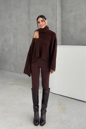 Kahve Şal Detaylı Triko Kazak SY-3427-Kahve