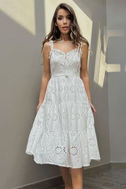 Beyaz Askıları Lastikli ve Bağlama Detay Fisto Elbise SY-0403-Beyaz