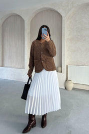 Beyaz Piliseli Midi Boy Saten Etek SY-2697-Beyaz