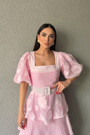 Pembe Tasarım Kat Detaylı Pinterest Lipari Elbise SY-3027-Pembe