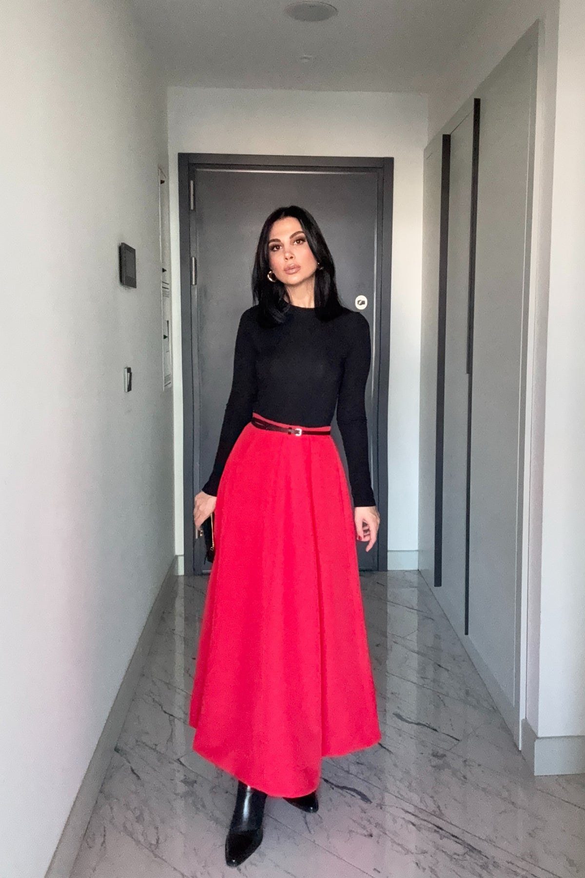 Pilili Volanlı Kırmızı Midi Etek SY-3472-Kırmızı