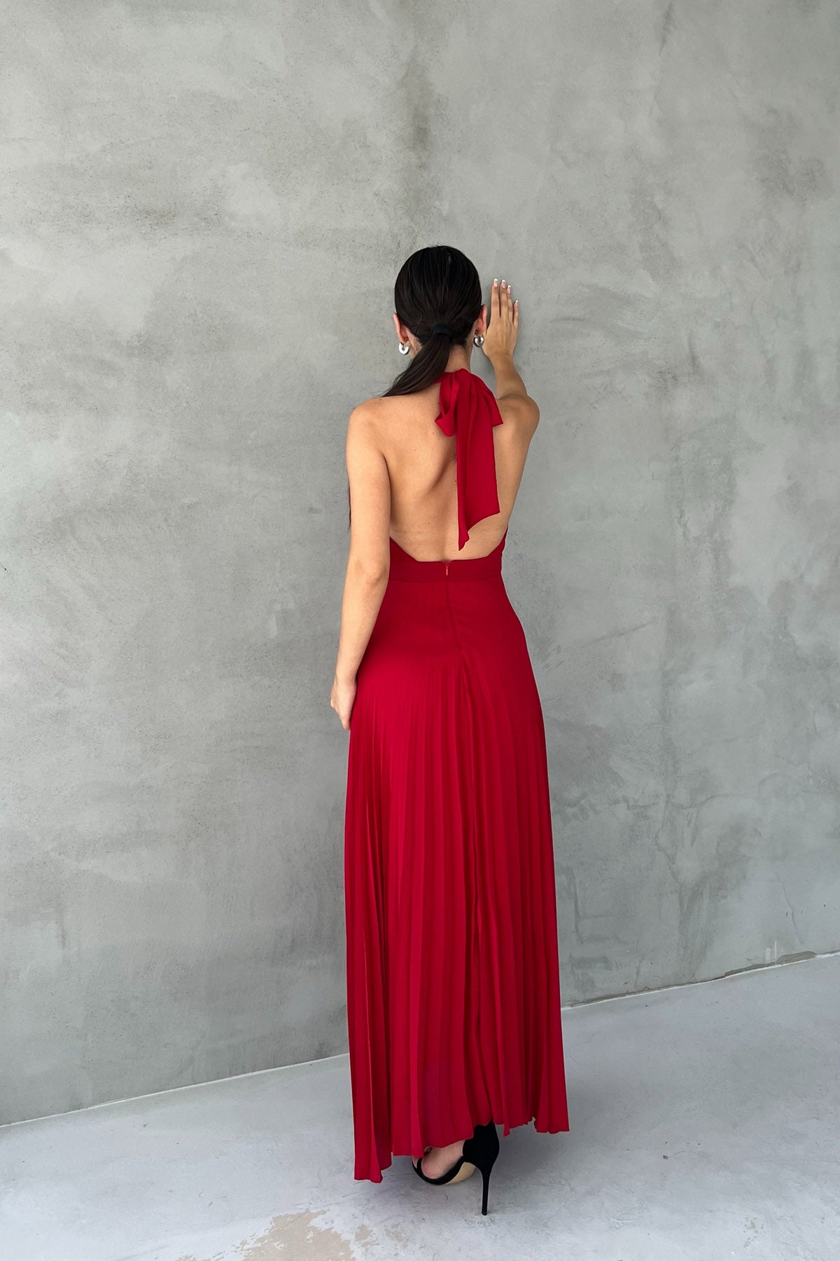 Kırmızı Piliseli Yaka Detaylı Elbise SY-2484-Kırmızı