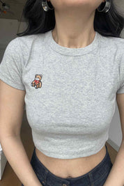 Gri Ayıcık Nakışlı Crop SY-2971-Gri