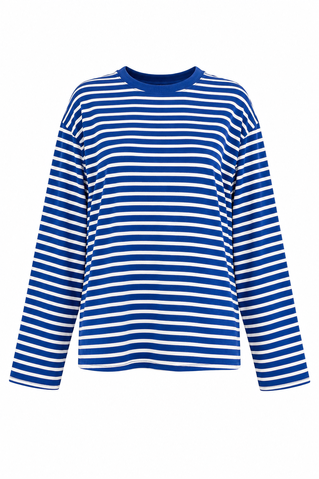 Mavi-Beyaz Bisiklet Yaka Çizgili Likralı Uzun Kollu T-Shirt SY-3645-Mavi