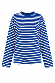 Mavi-Beyaz Bisiklet Yaka Çizgili Likralı Uzun Kollu T-Shirt SY-3645-Mavi