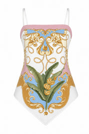 Pembe Şal Desenli Asimetrik Askılı Bluz SY-3816-Pembe