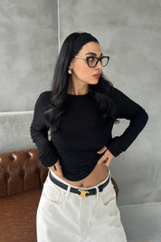 Siyah  Bisiklet Yaka Transparan Body SY-2907-Siyah