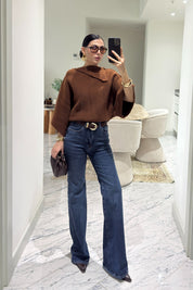 Zr Flare Koyu Lacivert Kemerli Jean SY-3614-Mavi