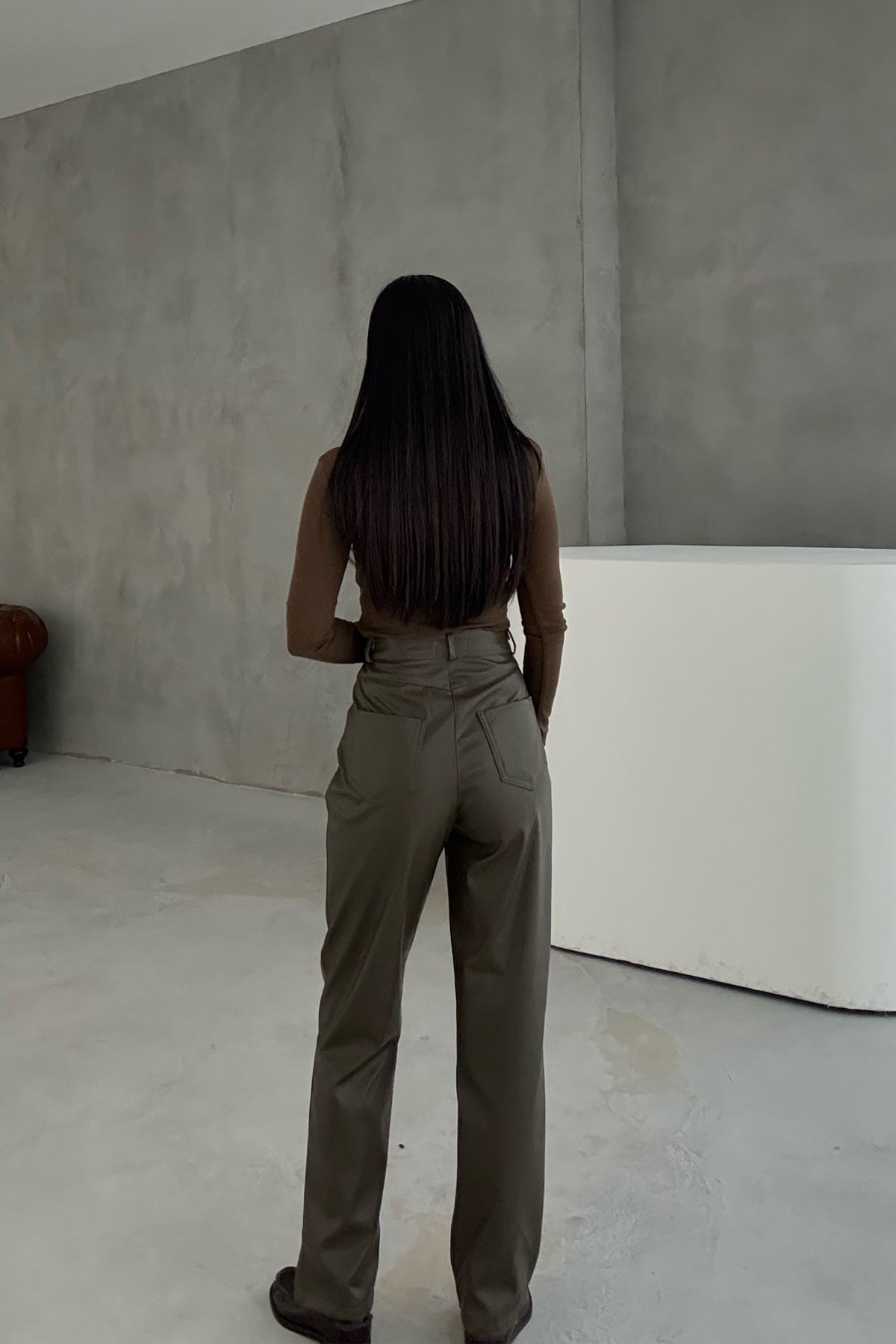 Haki Deri Düz Kesim Pantolon SY-3453-Haki