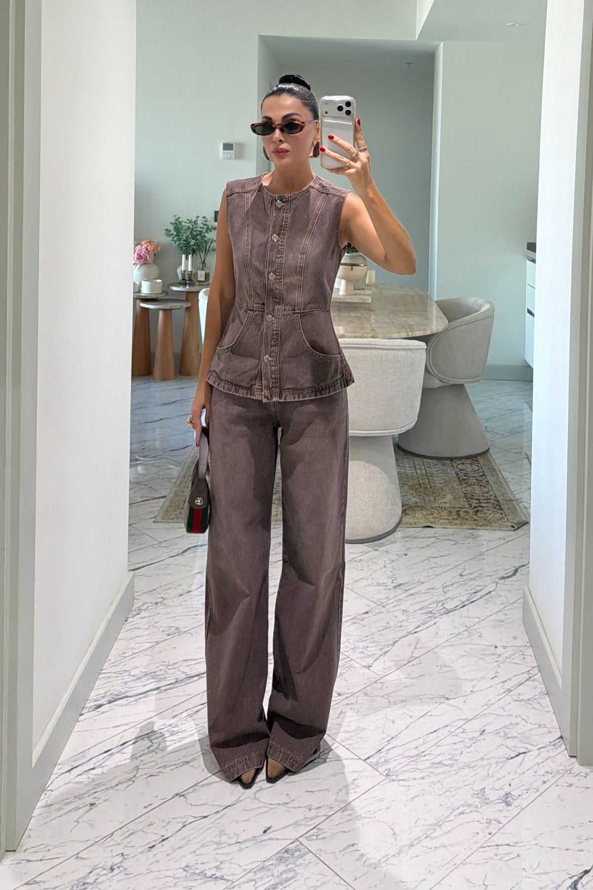 Brown Denim Yelekli Pantolon Takım SY-3853-Kahverengi